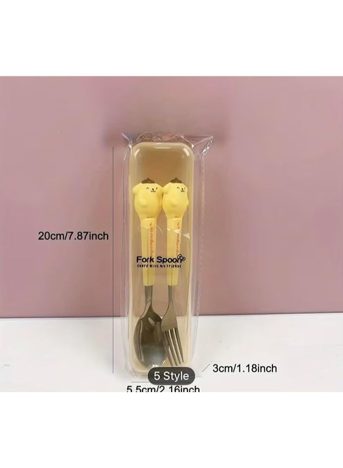 Happy Hugs Stainless Steel Fork and Spoon Cutlery Set with Case, Yellow color Dog Character Design, 2-Piece portable set - Image 3